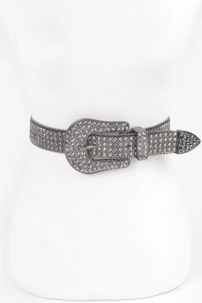 Fashnzfab Rhinestone Western Style Plus Size Belt In Gray