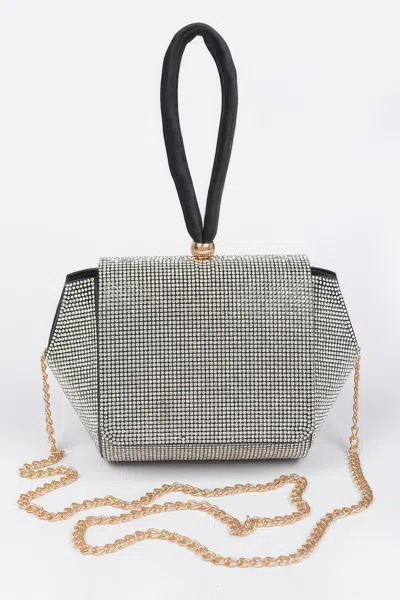 Fashnzfab Rhinestone Wrist Band Flap Clutch In Silver