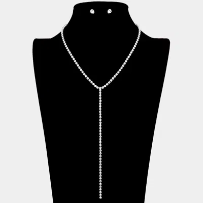 Fashnzfab Rhinestone Y Necklace In Metallic