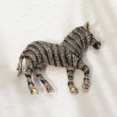 Fashnzfab Rhinestone Zebra Pin Brooch In Multi