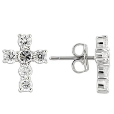 Fashnzfab Rhodium 925 Sterling Silver Earrings With Aaa Grade Cz In Clear In Gray