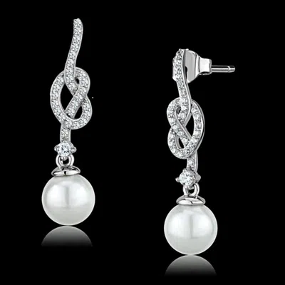 Fashnzfab Rhodium 925 Sterling Silver Earrings With Synthetic Glass Bead In White In Multi