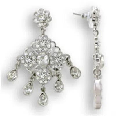 Fashnzfab Rhodium 925 Sterling Silver Earrings With Top Grade Crystal In Clear In Multi