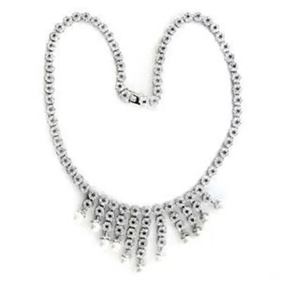 Fashnzfab Rhodium 925 Sterling Silver Necklace With Synthetic Pearl In White In Metallic