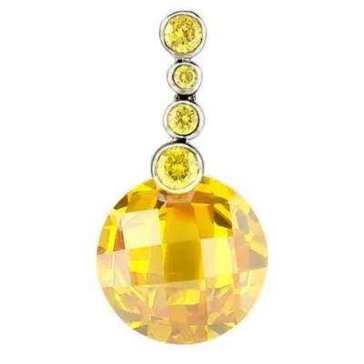 Fashnzfab Rhodium 925 Sterling Silver Pendant With Aaa Grade Cz In Topaz In Multi