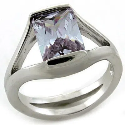 Fashnzfab Rhodium 925 Sterling Silver Ring With Aaa Grade Cz In Amethyst In Multi