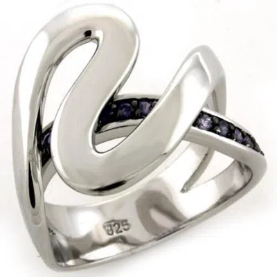 Fashnzfab Rhodium 925 Sterling Silver Ring With Aaa Grade Cz In Amethyst In Multi