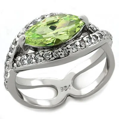 Fashnzfab Rhodium 925 Sterling Silver Ring With Aaa Grade Cz In Apple Green Color In Multi