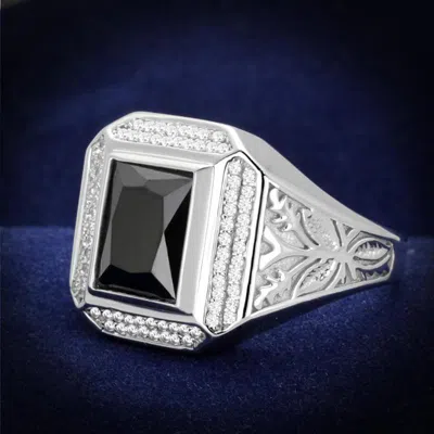 Fashnzfab Rhodium 925 Sterling Silver Ring With Aaa Grade Cz In Black Diamond In Multi