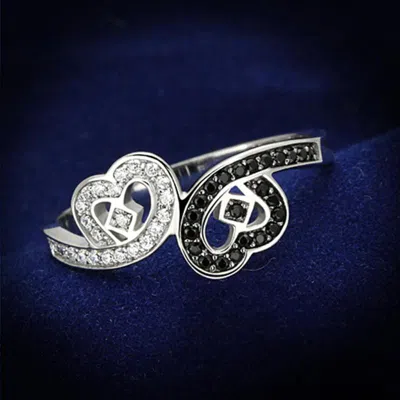 Fashnzfab Rhodium 925 Sterling Silver Ring With Aaa Grade Cz In Black Diamond In Multi