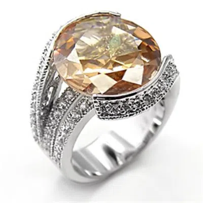 Fashnzfab Rhodium 925 Sterling Silver Ring With Aaa Grade Cz In Champagne In Gray