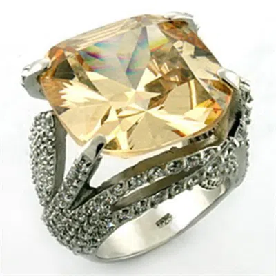 Fashnzfab Rhodium 925 Sterling Silver Ring With Aaa Grade Cz In Champagne In Multi