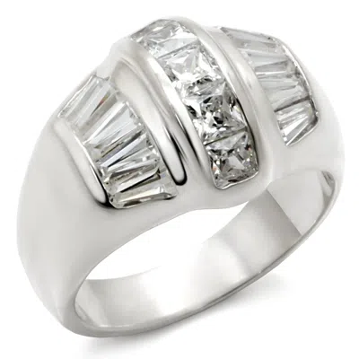 Fashnzfab Rhodium 925 Sterling Silver Ring With Aaa Grade Cz In Clear