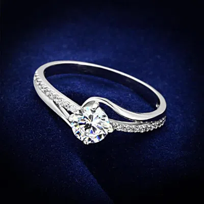 Fashnzfab Rhodium 925 Sterling Silver Ring With Aaa Grade Cz In Clear