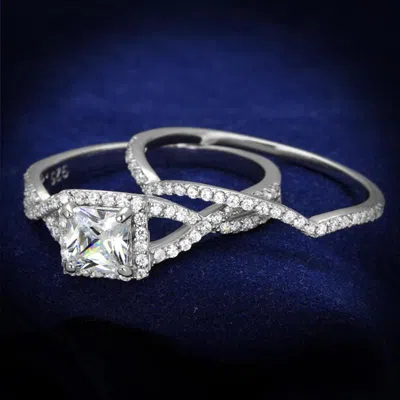 Fashnzfab Rhodium 925 Sterling Silver Ring With Aaa Grade Cz In Clear