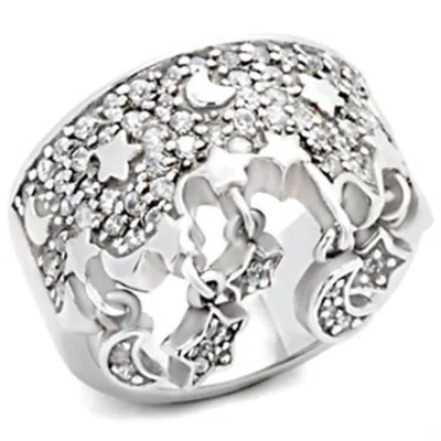 Fashnzfab Rhodium 925 Sterling Silver Ring With Aaa Grade Cz In Clear In Metallic