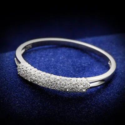 Fashnzfab Rhodium 925 Sterling Silver Ring With Aaa Grade Cz In Clear In Metallic