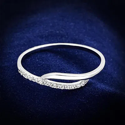 Fashnzfab Rhodium 925 Sterling Silver Ring With Aaa Grade Cz In Clear In Metallic