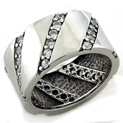 Fashnzfab Rhodium 925 Sterling Silver Ring With Aaa Grade Cz In Clear In Metallic
