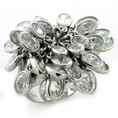 Fashnzfab Rhodium 925 Sterling Silver Ring With Aaa Grade Cz In Clear In Metallic