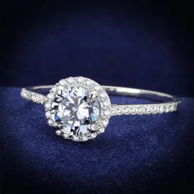 Fashnzfab Rhodium 925 Sterling Silver Ring With Aaa Grade Cz In Clear In Metallic