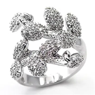 Fashnzfab Rhodium 925 Sterling Silver Ring With Aaa Grade Cz In Clear In Metallic