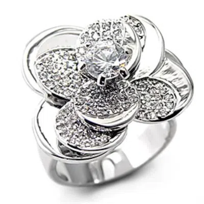 Fashnzfab Rhodium 925 Sterling Silver Ring With Aaa Grade Cz In Clear In Metallic