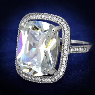 Fashnzfab Rhodium 925 Sterling Silver Ring With Aaa Grade Cz In Clear In Metallic