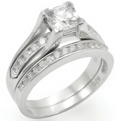 Fashnzfab Rhodium 925 Sterling Silver Ring With Aaa Grade Cz In Clear In Multi