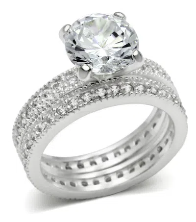 Fashnzfab Rhodium 925 Sterling Silver Ring With Aaa Grade Cz In Clear In Multi