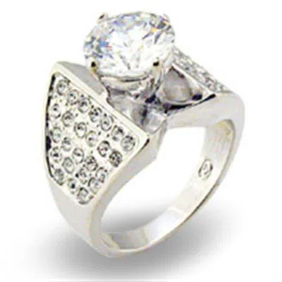 Fashnzfab Rhodium 925 Sterling Silver Ring With Aaa Grade Cz In Clear In Multi