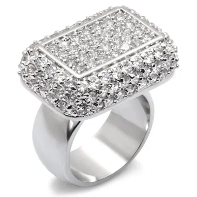 Fashnzfab Rhodium 925 Sterling Silver Ring With Aaa Grade Cz In Clear In Metallic