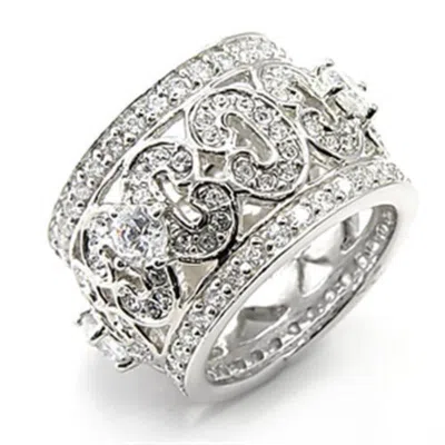 Fashnzfab Rhodium 925 Sterling Silver Ring With Aaa Grade Cz In Clear In Gray