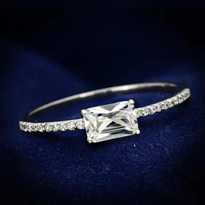 Fashnzfab Rhodium 925 Sterling Silver Ring With Aaa Grade Cz In Clear In Metallic