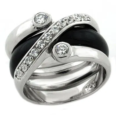 Fashnzfab Rhodium 925 Sterling Silver Ring With Aaa Grade Cz In Clear In Multi
