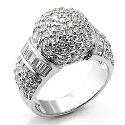 Fashnzfab Rhodium 925 Sterling Silver Ring With Aaa Grade Cz In Clear In Multi