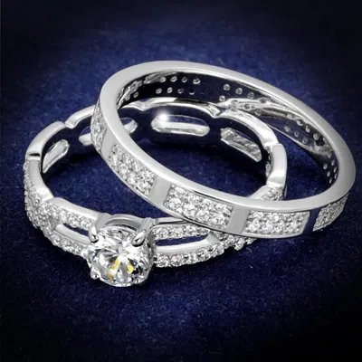 Fashnzfab Rhodium 925 Sterling Silver Ring With Aaa Grade Cz In Clear In Multi