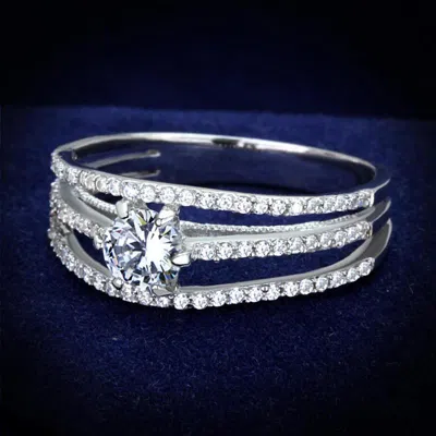 Fashnzfab Rhodium 925 Sterling Silver Ring With Aaa Grade Cz In Clear In Multi