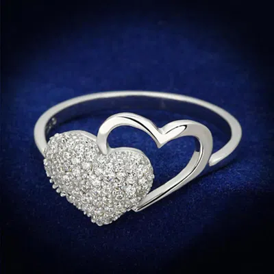 Fashnzfab Rhodium 925 Sterling Silver Ring With Aaa Grade Cz In Clear In Multi