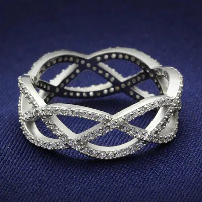 Fashnzfab Rhodium 925 Sterling Silver Ring With Aaa Grade Cz In Clear In Multi