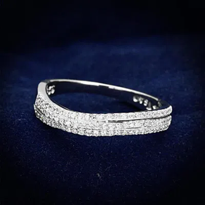 Fashnzfab Rhodium 925 Sterling Silver Ring With Aaa Grade Cz In Clear In Multi