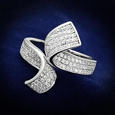 Fashnzfab Rhodium 925 Sterling Silver Ring With Aaa Grade Cz In Clear In Multi