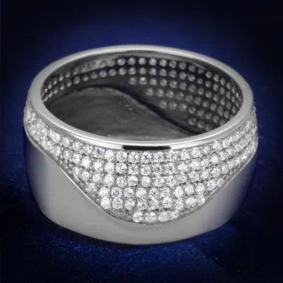 Fashnzfab Rhodium 925 Sterling Silver Ring With Aaa Grade Cz In Clear In Multi