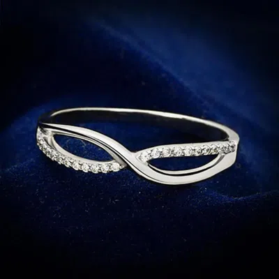 Fashnzfab Rhodium 925 Sterling Silver Ring With Aaa Grade Cz In Clear In Multi