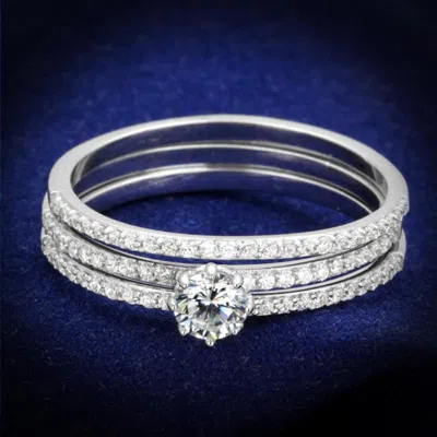 Fashnzfab Rhodium 925 Sterling Silver Ring With Aaa Grade Cz In Clear In Multi