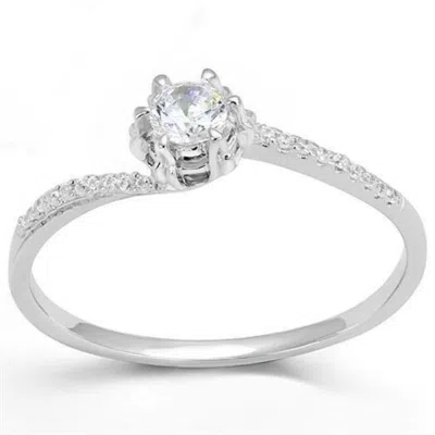 Fashnzfab Rhodium 925 Sterling Silver Ring With Aaa Grade Cz In Clear In Multi