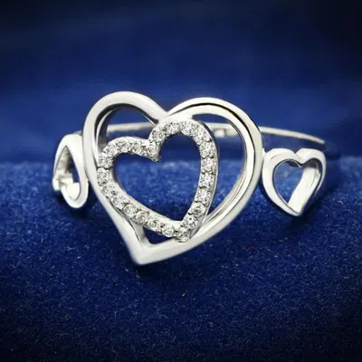 Fashnzfab Rhodium 925 Sterling Silver Ring With Aaa Grade Cz In Clear In Multi