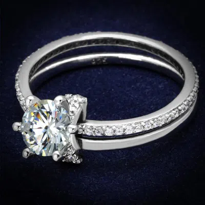 Fashnzfab Rhodium 925 Sterling Silver Ring With Aaa Grade Cz In Clear In Multi