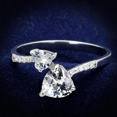 Fashnzfab Rhodium 925 Sterling Silver Ring With Aaa Grade Cz In Clear In Multi
