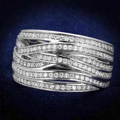 Fashnzfab Rhodium 925 Sterling Silver Ring With Aaa Grade Cz In Clear In Multi